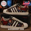 Adidas x Chucky Horror Movie Casual Sneakers featuring burlap textures, red stitching, and graphic character art.