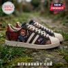 Adidas x Chucky Horror Movie Casual Sneakers featuring burlap texture, stitched details, and Chucky character illustration.