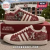Alabama Crimson Tide Adidas Mascot Casual Sneakers featuring crimson uppers, white stripes, elephant mascot, and logo.