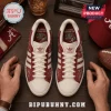 Alabama Crimson Tide Adidas Mascot Casual Sneakers featuring crimson red panels, white stripes, and elephant team logos.