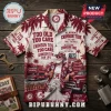Alabama Crimson Tide NCAA Beer Hawaiian shirt featuring crimson palm trees, vintage cars, and team text on a beige background.