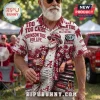 Alabama Crimson Tide NCAA Beer Hawaiian shirt featuring red palm trees, team logos, and text on a light background.