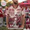 Alabama Crimson Tide NCAA Beer Hawaiian shirt featuring red palm tree patterns, team text, and a vintage tailgate graphic.