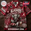 Alabama Crimson Tide NCAA Football Hawaiian shirt featuring team mascot, Bryant-Denny Stadium, and national championship trophy.