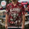 Alabama Crimson Tide NCAA Football Hawaiian shirt featuring elephant mascot, team logo, and Bryant-Denny stadium print.