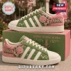 Alpha Kappa Alpha Floral Casual Sneakers featuring green and pink panels, rose embroidery, pearl accents, and white soles.