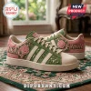 Alpha Kappa Alpha Floral Casual Sneakers featuring green and pink leather, pearl accents, and pink embroidered roses.