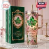Alpha Kappa Alpha Stained Glass Rose Stanley Tumbler featuring pink roses, green ivy, and gold filigree on a matching box.