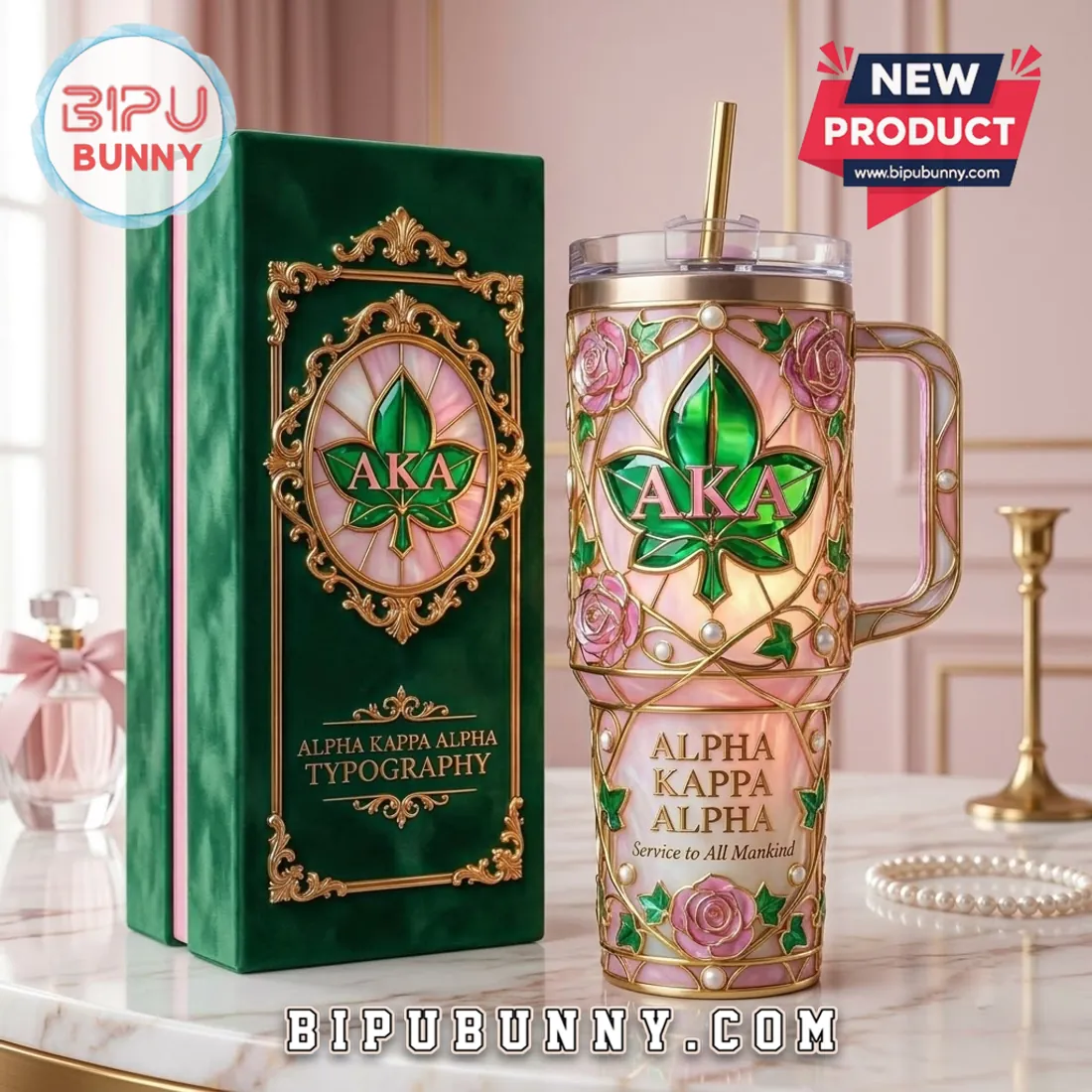 Alpha Kappa Alpha Stained Glass Rose Stanley Tumbler Alpha Kappa Alpha Stained Glass Rose Stanley Tumbler