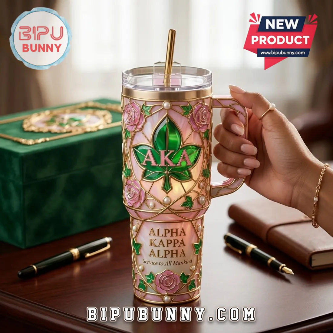 Alpha Kappa Alpha Stained Glass Rose Stanley Tumbler Alpha Kappa Alpha Stained Glass Rose Stanley Tumbler