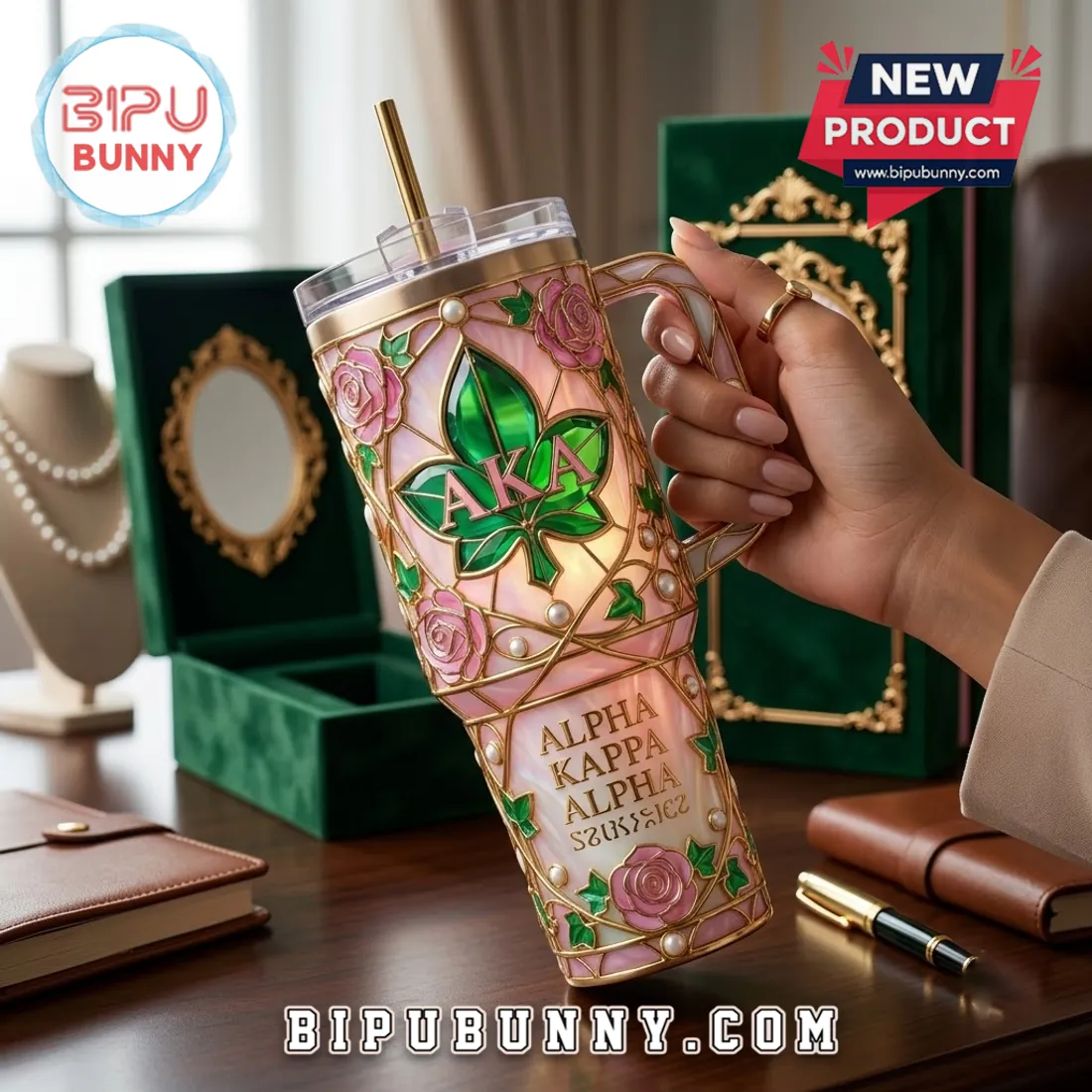 Alpha Kappa Alpha Stained Glass Rose Stanley Tumbler Alpha Kappa Alpha Stained Glass Rose Stanley Tumbler