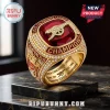 Arsenal FC 2025/26 Premier League Champions Ring featuring a large red center stone, gold plating, and pavé-set crystals.