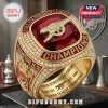 Arsenal FC 2025/26 Premier League Champions Ring featuring a large red center stone, gold plating, and pavé-set crystals.