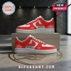 Arsenal FC 2026 Premier League Champions Custom Air Force 1 sneakers in red and white with personalized text side panel.