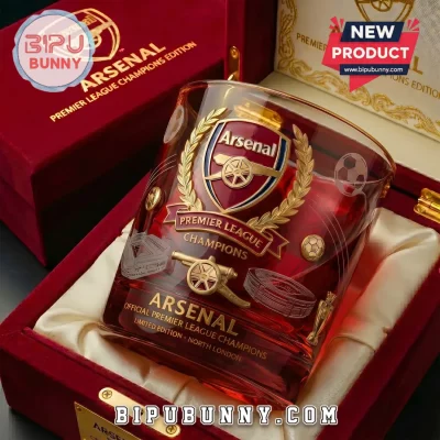 Arsenal FC Premier League Champions Embossed Whiskey Glass
