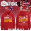 Arsenal FC Premier League Champions red pullover hoodie featuring front team crest and back championship title graphics.