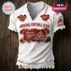 Arsenal Football Club History In Our Sights shirt with red graphics, distressed edges, and team crest on a white V-neck.