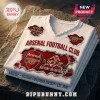 Arsenal Football Club History In Our Sights shirt with red distressed graphics and team player imagery on white cotton.