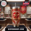 Arsenal Premier League Champions gold YETI handle tumbler featuring the team crest, a crown, and a replica trophy.