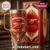 Arsenal Premier League Champions Gold YETI Handle Tumbler featuring a red and gold crest with diamond-like accents.