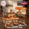 A&W Rooty Retro Restaurant Building Block Set featuring a miniature brick building, Rooty the mascot figure, and car.
