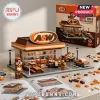 A&W Rooty Retro Restaurant Building Block Set with a brown and orange diner model, Rooty mascot figure, and tiny car.