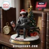 Batman and Catwoman Personalized Christmas Tree Ornament featuring characters in festive attire on a display base.