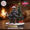 Batman and Catwoman Personalized Christmas Tree Ornament featuring characters in Santa hats near a tree with custom text.