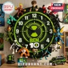 Ben 10 Character Premium Wall Clock featuring alien figures around a black and green circular frame with numeral markers.