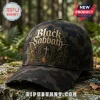 Black Sabbath Midnight Cathedral Camo Gothic Baseball Cap featuring gold cathedral and gargoyle graphics on dark camo fabric.