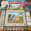 Bluey Monopoly Collector Edition Board Game set featuring character tokens, illustrated game board, and colorful currency.