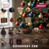 Boston Red Sox Christmas Ornament Advent Calendar features miniature team-themed resin figures on a wooden surface.