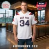 Boston Red Sox David Ortiz 34 football jersey in white with navy and red accents worn by a man in a sports bar setting.