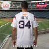 Boston Red Sox David Ortiz 34 football jersey in white with navy lettering and Stihl logo, worn in a stadium setting.