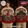 Boston Red Sox Fenway Park Heritage Ugly Sweater featuring front and back knit graphics of baseball icons and stadium motifs.