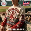 Boston Red Sox Fenway Park Heritage Ugly Sweater featuring red, cream, and blue embroidered baseball team graphics.