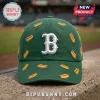 Boston Red Sox Hot Dog Embroidered Cap features a white B logo and yellow hot dog icons on a forest green cotton base.