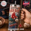 Boston Red Sox MLB 40oz YETI Tumbler With Handle features team graphics, Fenway Park imagery, and a hanging red sock charm.
