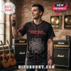 Breaking Benjamin Failure Black Baseball Jersey with red trim and white mandala graphic on front worn by a man.