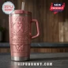Breast Cancer Awareness 2026 YETI Stanley Tumbler in metallic rose gold featuring a ribbon, butterfly, and engraved text.
