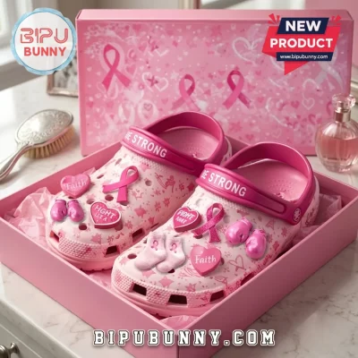 Breast Cancer Awareness Be Strong Pink Crocs With Charms