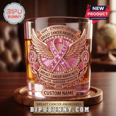 Breast Cancer Awareness Custom Name Whiskey Glass