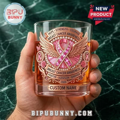 Breast Cancer Awareness Custom Name Whiskey Glass