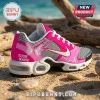 Breast Cancer Awareness Pink Butterfly Custom Air Max Plus featuring a pink butterfly ribbon graphic and custom text area.