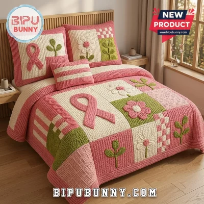 Breast Cancer Awareness Quilted 3-Piece Bedding Set