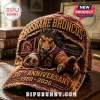 Brisbane Broncos 38th Anniversary Baseball Cap in maroon and gold featuring a 3D horse mascot emblem and embroidered text.