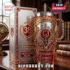 Brisbane Broncos 38th Anniversary Gold 40oz Stanley Tumbler featuring ornate red and gold relief motifs and team branding.