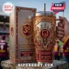 Brisbane Broncos 38th Anniversary Gold 40oz Stanley Tumbler featuring team logo, city skyline, and 38th-anniversary emblems.