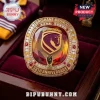 Brisbane Broncos 38th Anniversary Luxury Ring featuring a team logo, red gemstone center, and gold band in a display box.
