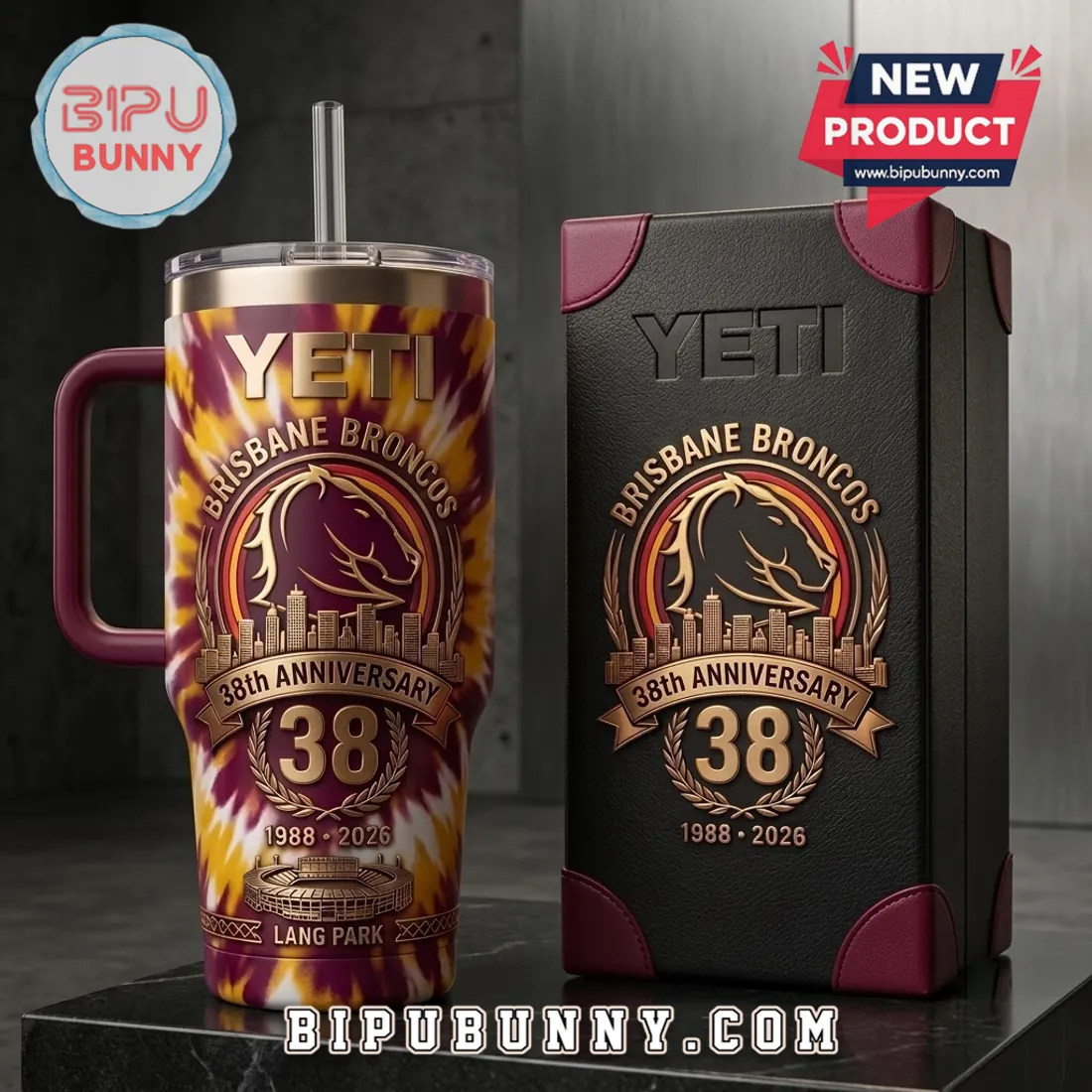 Brisbane Broncos 38th Anniversary Tie Dye Stanley Tumbler Brisbane Broncos 38th Anniversary Tie Dye Stanley Tumbler